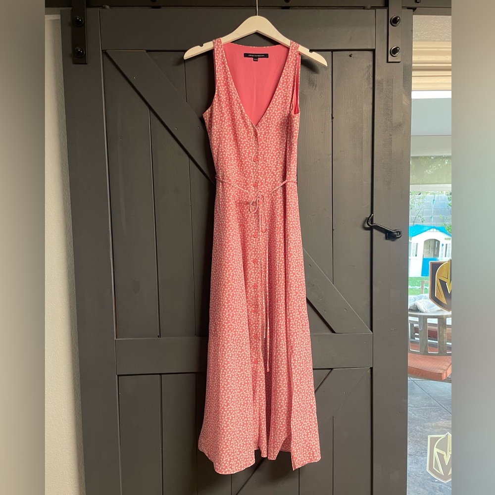 French Connection Coral Pink Floral Button-Front Maxi Dress